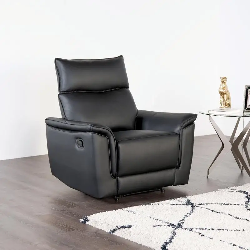 

Transitional Black Recliner Chair with Flared Padded Arms and Welt Trim for Living Room Comfort