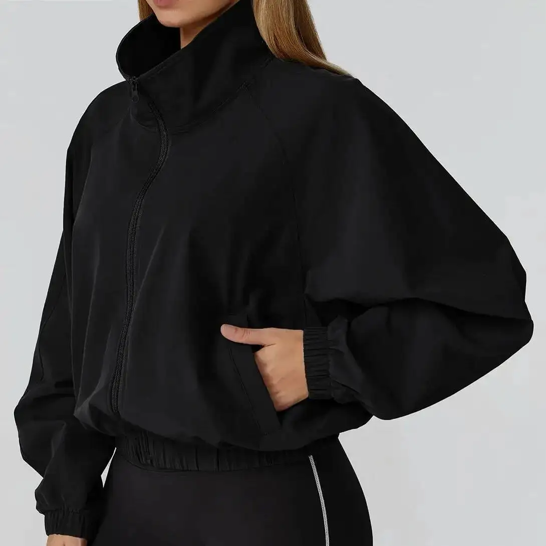 

Женская спортивная куртка с длинным рукавом, рубашка для спортзала, спортивная одежда, быстросохнущая куртка с воротником-стойкой на молнии, ветрозащитная куртка для бега на открытом воздухе, йоги