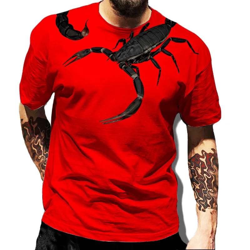 Scorpion Pattern T-shirt For Men Summer Poison Graphic 3D Print Tees Red Sport T Shirt Women/Men Novelty Hip Hop Tops oversized