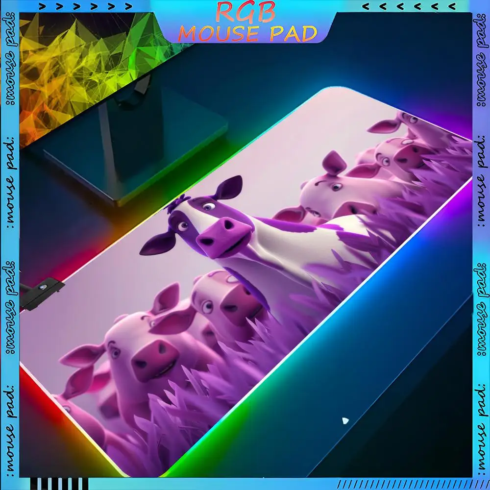 Purple cow Mouse Pad RGB Keyboard Cover Desk-mat Colorful Surface Waterproof Multi-size World Computer GamerMause pads Cute Cart