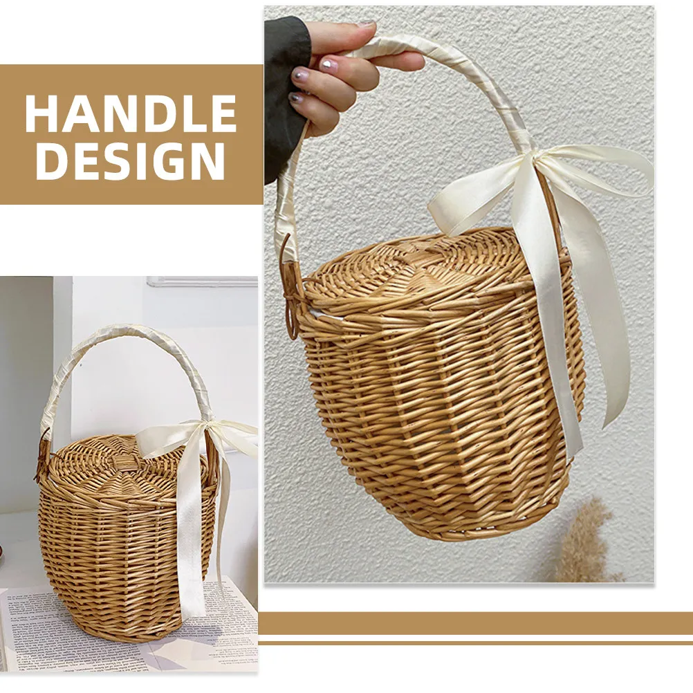 French Style Woven Handheld Picnic Basket for Fruits Vegetables Snacks Outdoor Camping Travel Storage Organizer Home Kitchen view 5