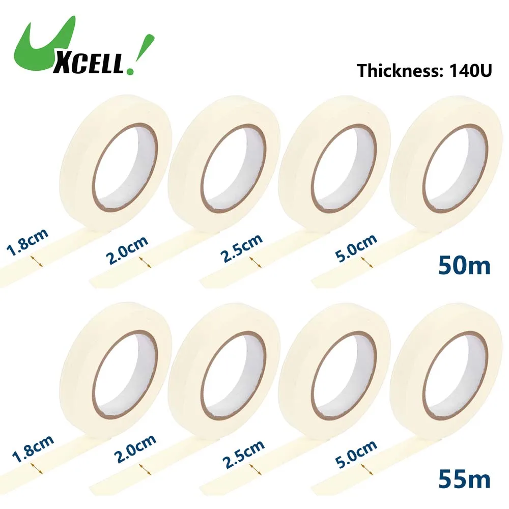 

UXCELL Width 1.8cm 2cm 2.5cm 5cm Universal Painters Tape DIY Car Auto Paint for Masking Tape No Residue Crepe Paper White 50M