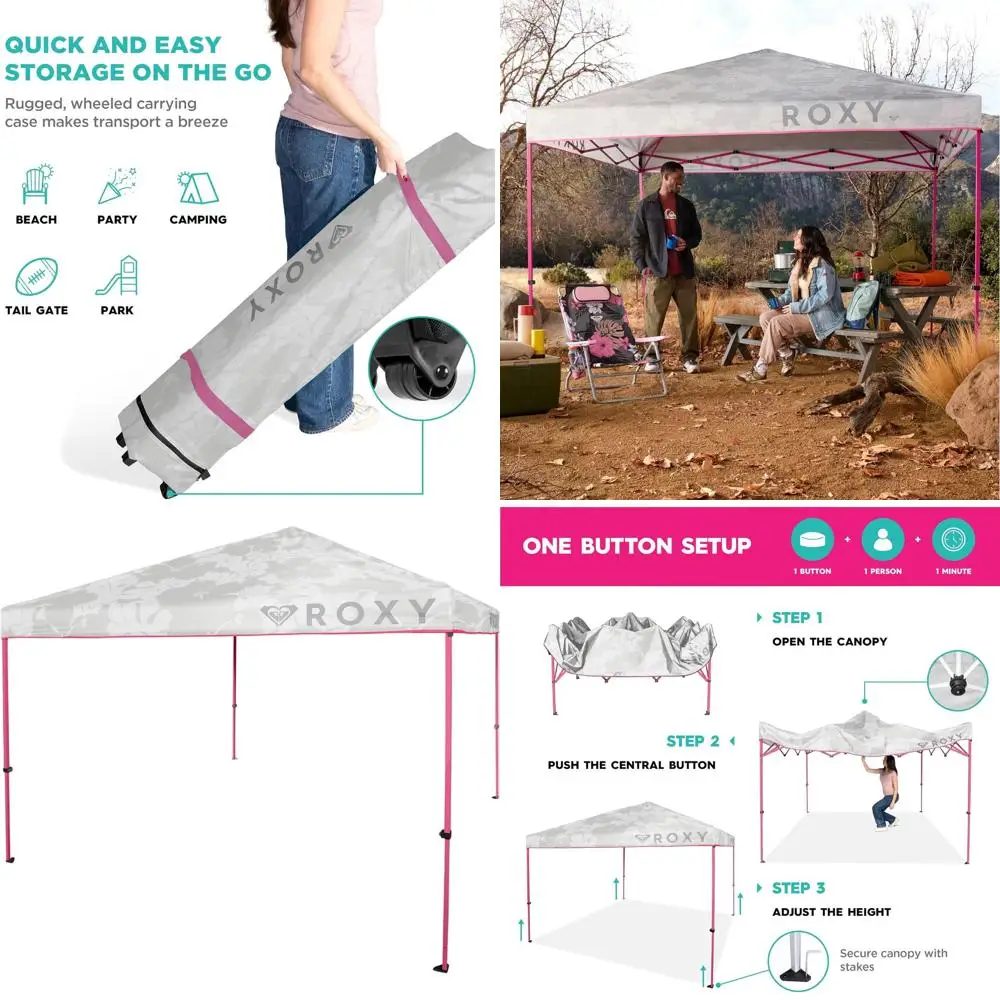 

10x10 Instant Pop-Up Canopy - Portable Outdoor Beach Tent with One-Push Setup - Ideal for Beach, Picnics, Camping - Folding Gaze