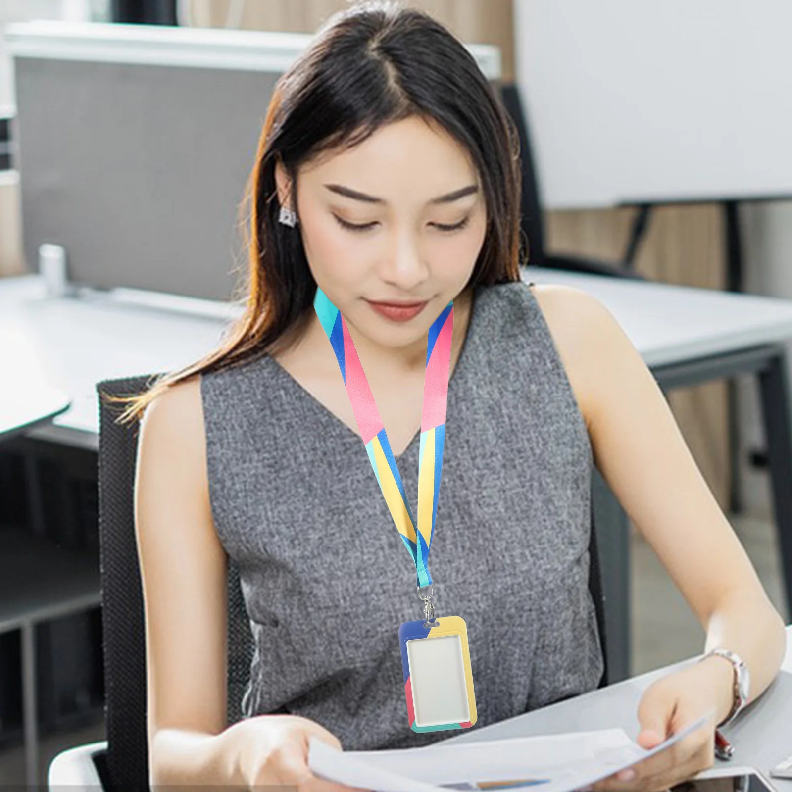 

Name Badge Holder Id Card Holder Polyester Card Sleeve Office Badge Cover Protective Lanyard Bus Cards Cover