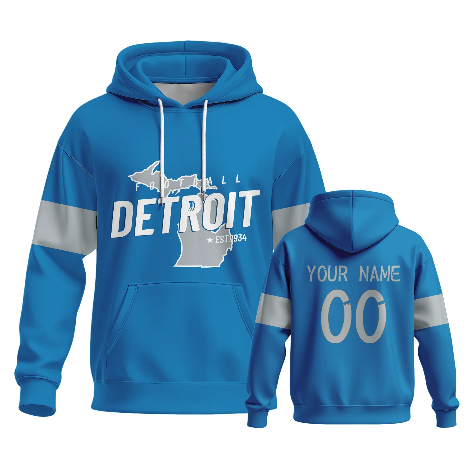 Custom Men's Detroit City Map Hoodie for Football Team Personalized Printed Name Number Sweatshirt Game Day Pullover Gift