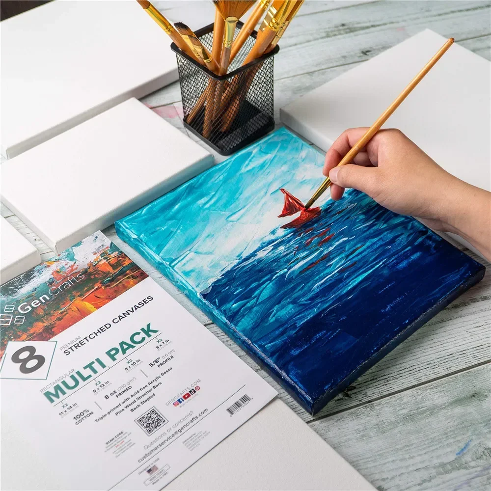 4 Stück/Packung, professionelle gespannte Leinwand, grundiert, weiß, 100 % Baumwolle, Leinwandbretter zum Gießen von Acryl, Ölfarbe, trockene und nasse Kunstmedien – Detail 3
