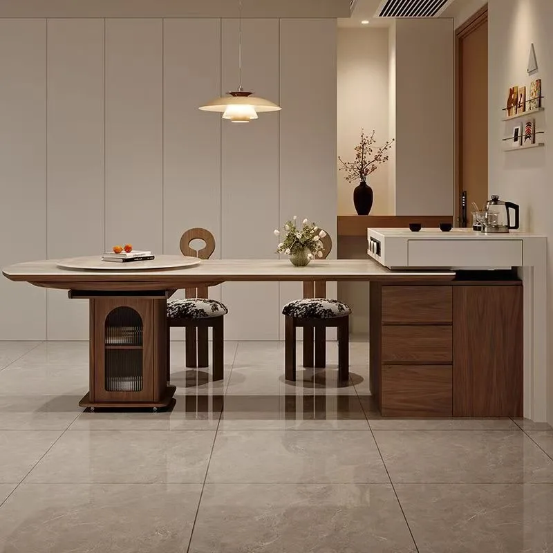 All-in-one household modern retractable round table multi-functional restaurant high-end storage variable Nakajima