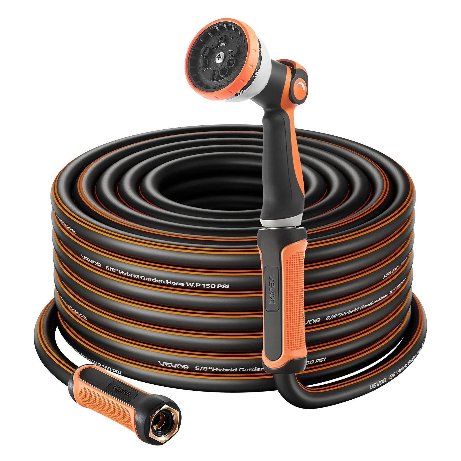

Garden Hose, 200 ft 5/8" Heavy Duty Rubber Water Hose with 10 Mode Nozzle, 150PSI Working & 600PSI Burst, Flexible & Non-kink