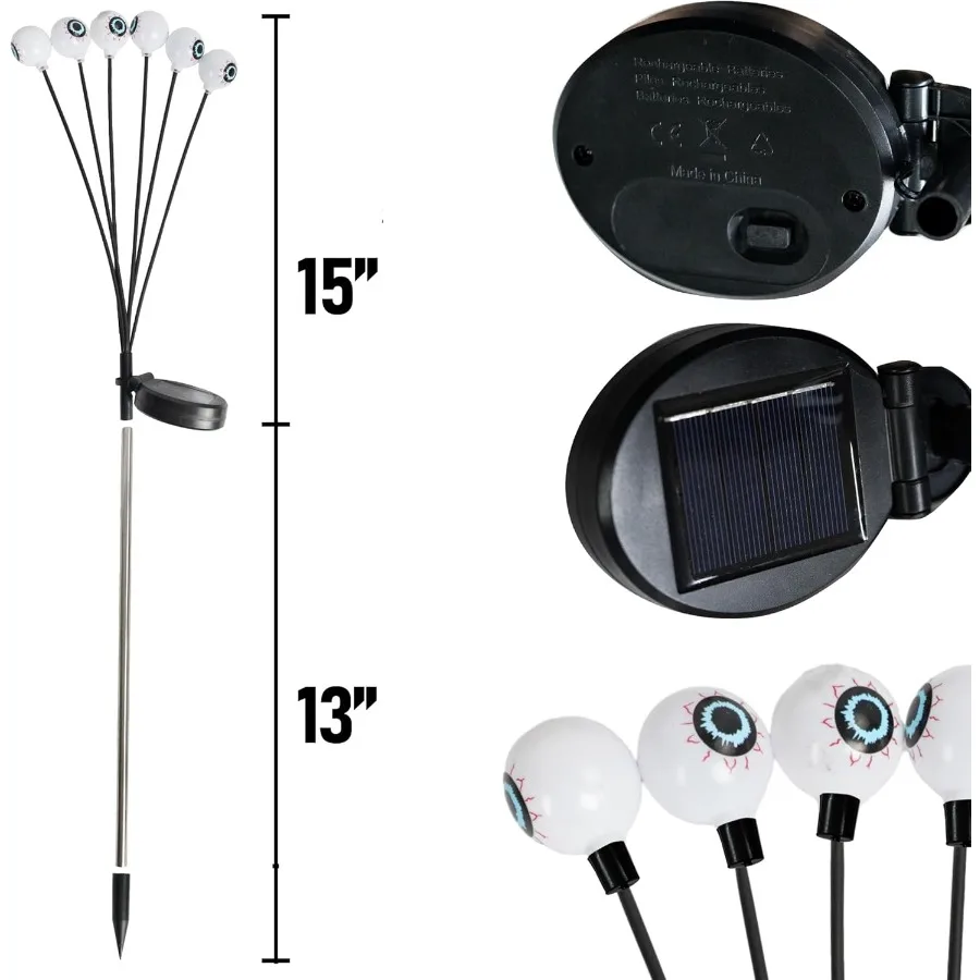 Halloween Decorations Outdoor 4 Pack 24LED Solar Eyeball Pathway Lights Scary Waterproof Solar Green Firefly Ligh
