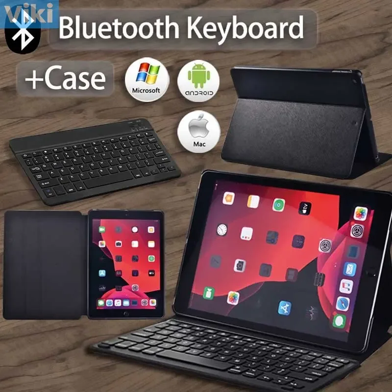 Case for Apple IPad Air 5 2022 10.9Inch/IPad Air 1 2 3 4 Flip Leather Black Tablet Stand Cover+American Bluetooth Keyboard