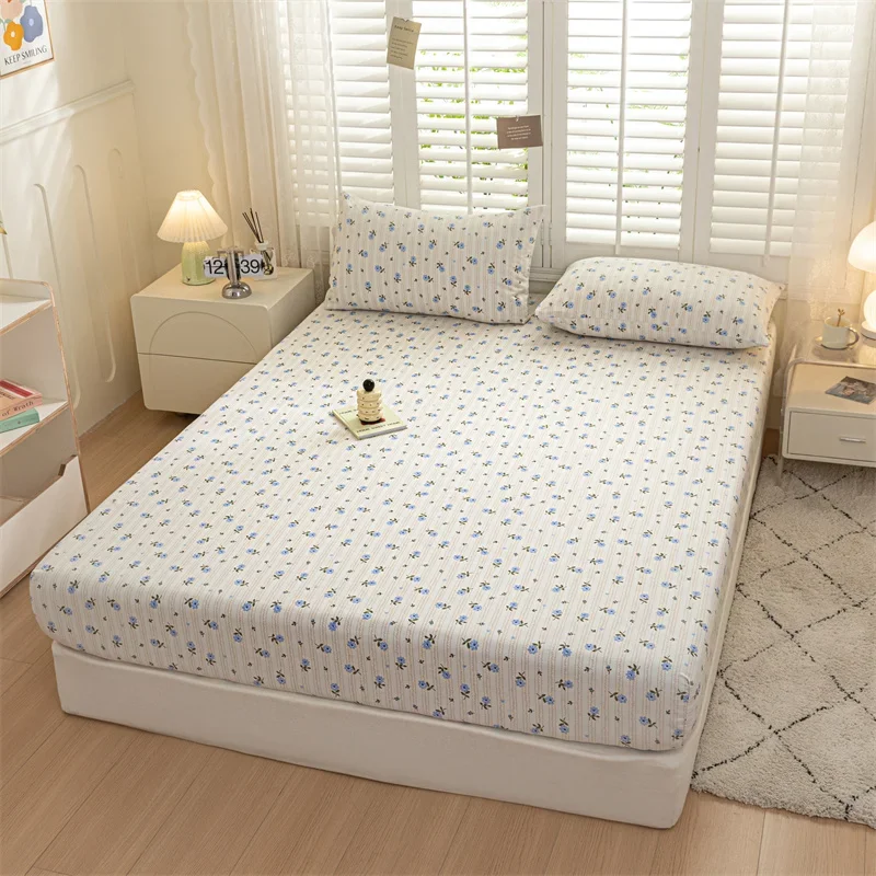 2024 New Cotton Old Coarse Cloth Single Bed Series Printed Bedspread 100% Cotton Couple Sheet Mattress Protector Elastic Fitted