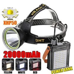 High Power 20000mAh LED Headlamp Multifunction Head Flashlights With High-capacity Power Bank Camping Fishing Split Headlight