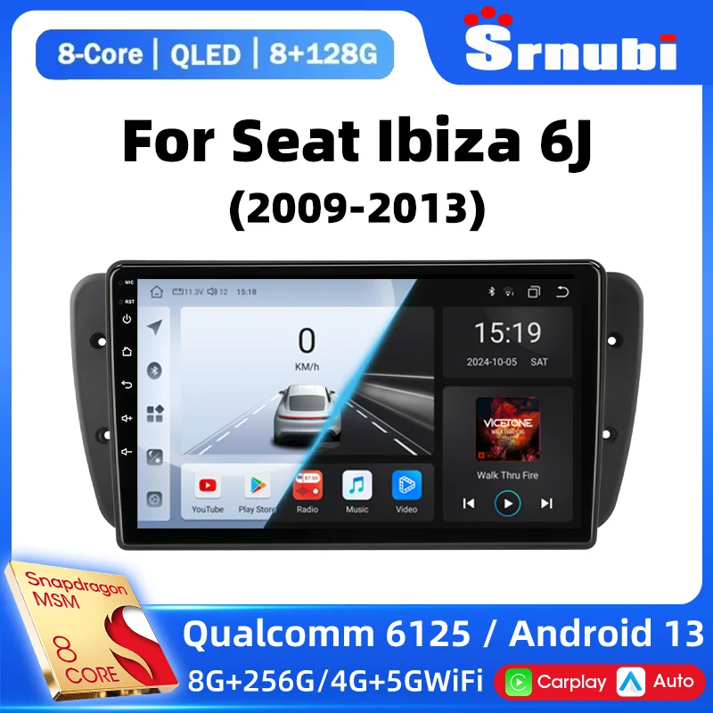 Srnubi Android 13 Car Radio for Seat Ibiza 6J IV 4 2009-2013 Multimedia Player GPS Navigation 2 DIN Carplay Auto GPS Stereo DVD