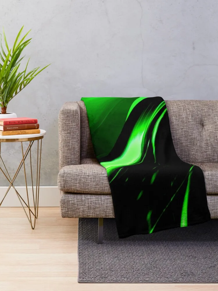 Selimut Sofa Selimut Tempat Tidur Dekoratif Wol Selimut Selimut Lempar Pola Desain Abstrak Berputar Hijau dan Hitam Kapur Neon