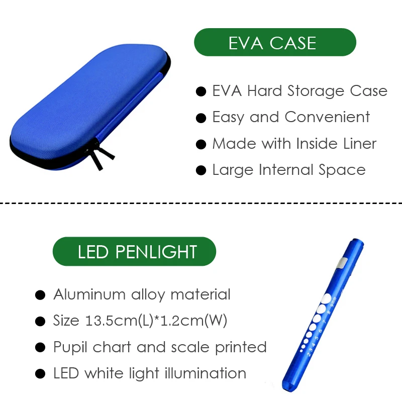 Blue Health Monitor กระเป๋าเก็บอุปกรณ์เสริมแพคเกจแพทย์หูฟังส้อมสะท้อนค้อน LED ไฟฉายเครื่องมือ