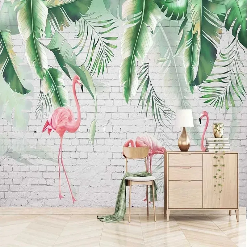 Nordic Style 3D Animal Tropical Leaf Wall Mural Wallpaper Wall Art for Living Room Bedroom TV Sofa Background Home Decor