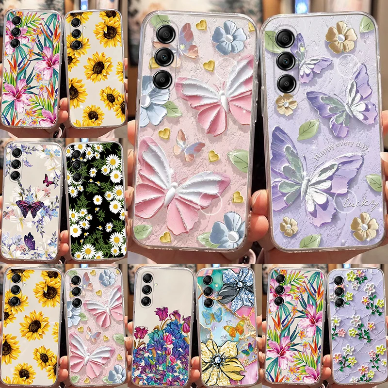 

Luxury Glitter Flower Phone Case For Samsung Galaxy A15 A25 A35 A16 A24 A06 A13 A04S A22 M22 A36 A55 A56 A32 Luxury Clear Cover