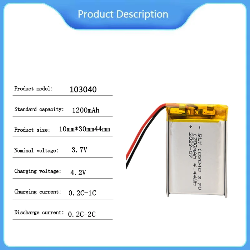 103040 rechargeable polymer lithium battery 1200mAh for GPS navigation MP5 PS4 3.7v DIY self-charging bank DIY toy batteries