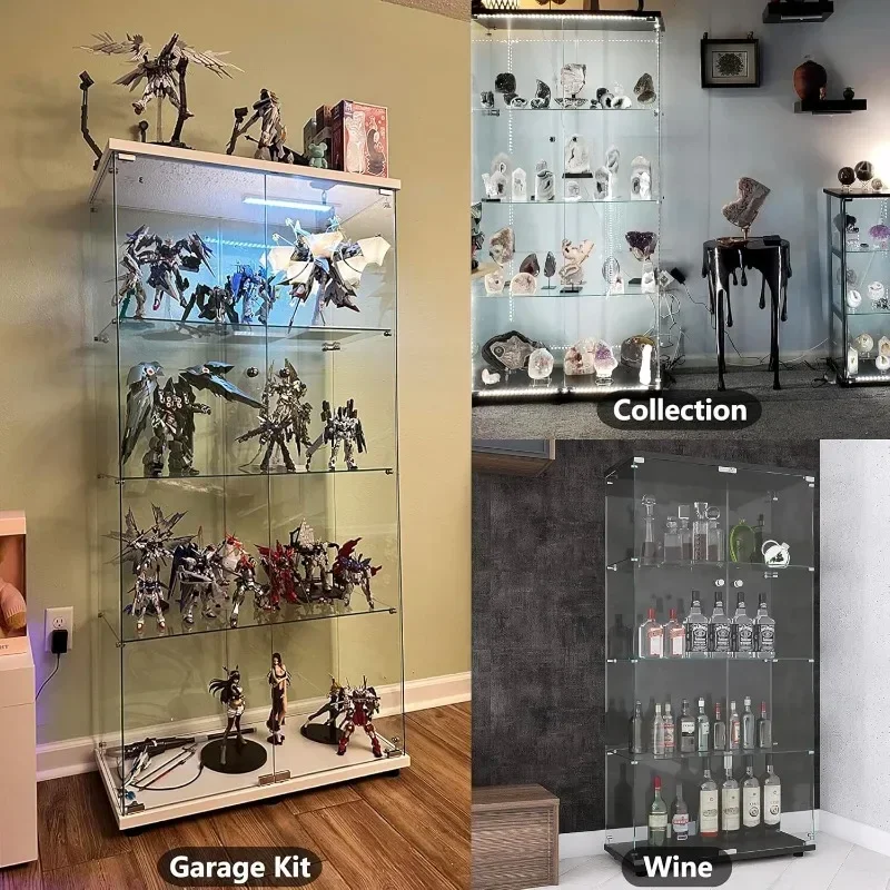 

--Glass DisplayCabinet In Clear With Two Door,CurioCabinet Case Collection Display Case,Floor Standing Bookshelf For Bedroom Hom