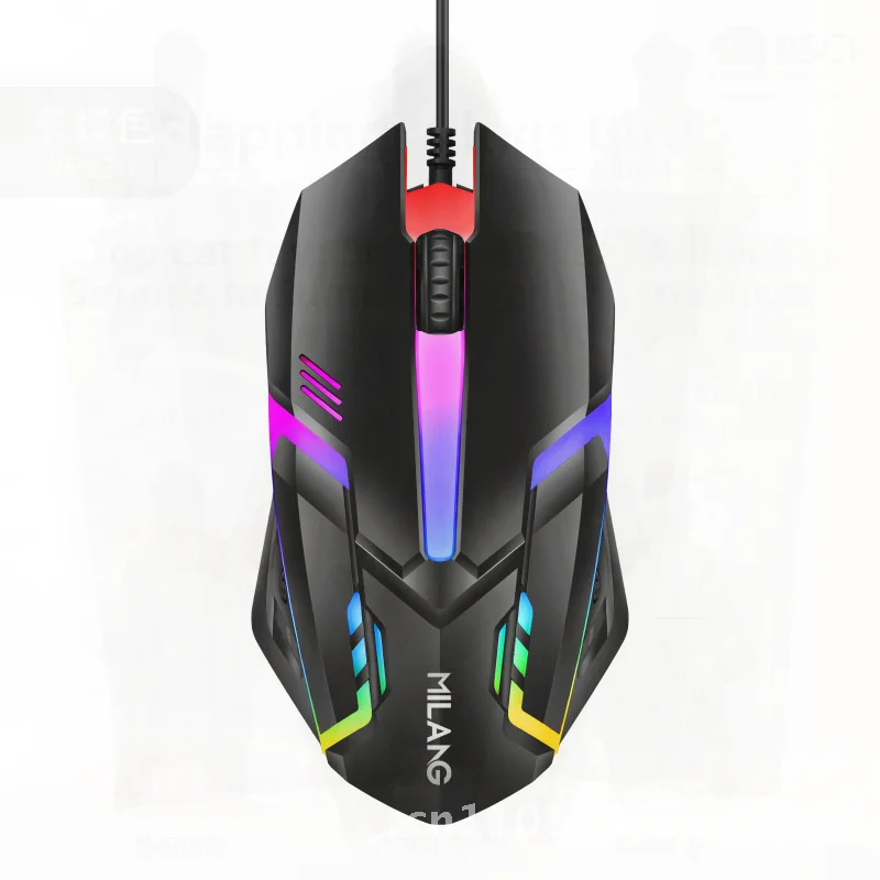 

Mi Lang M3 Настольный компьютер Проводная USB-мышь с красочной светящейся функцией, оптическое разрешение 1000 точек на дюйм, 3 кнопки для офиса и