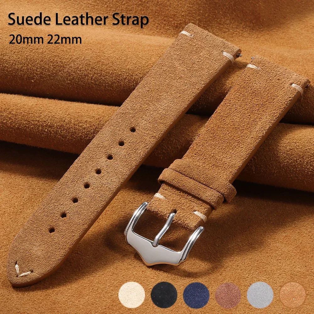 Quick Release Soft Suede Watch Strap 20mm 22mm Brown Watch Band Smartwatch Calfskin Wristband Men Women Universal Sport Bracelet