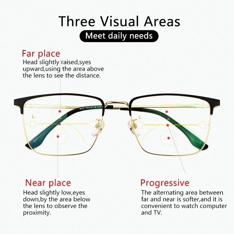 Progressive Multifocal Reading Glasses Blue Light Blocking Men,Large Oversized Metal Frame,  Computer Readers Anti UV/Eyestrain