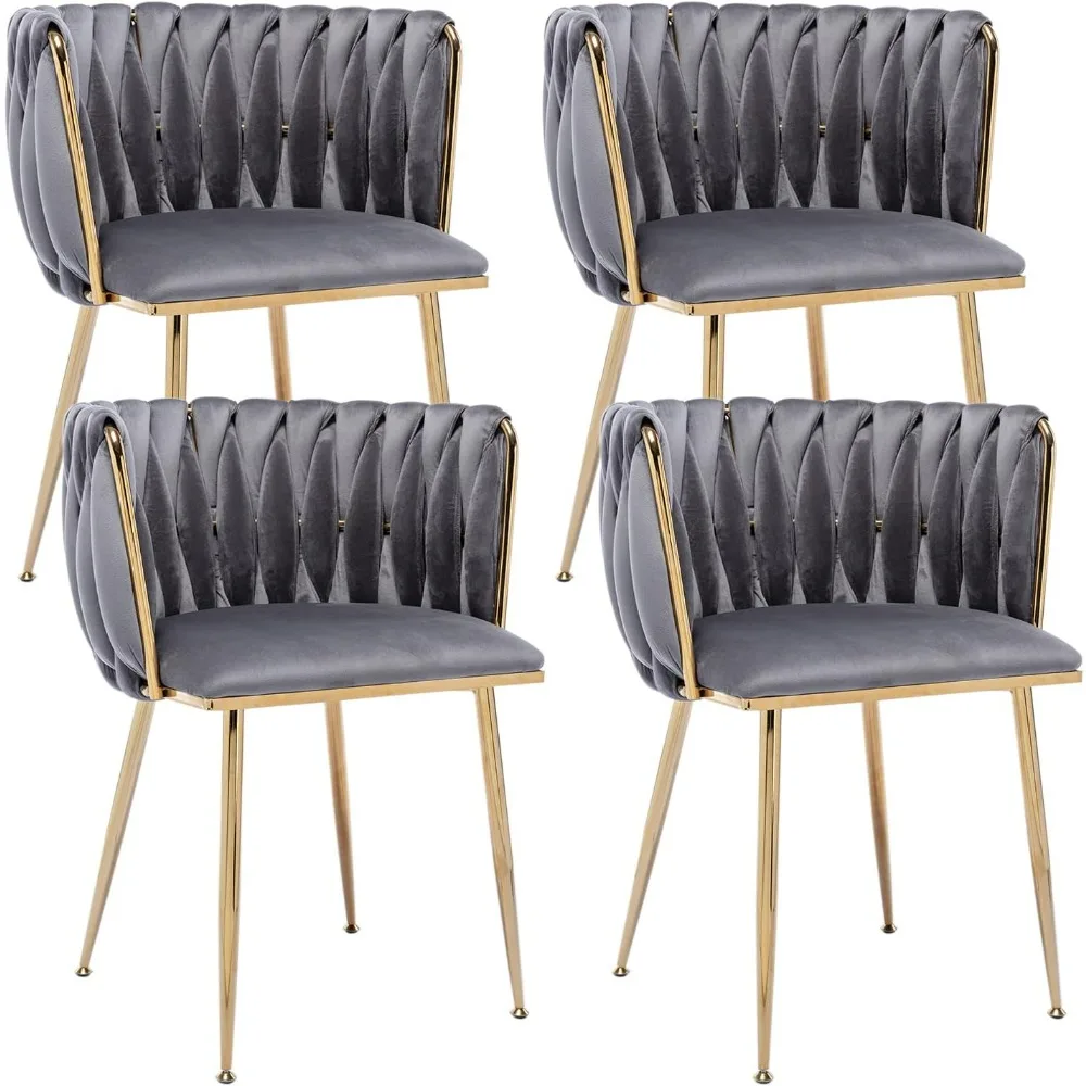 Velvet Dining Chairs Set of 4, Modern Dining Chair with Gold Metal Legs, Luxury Tufted Dining Chairs for Living Room, Chair