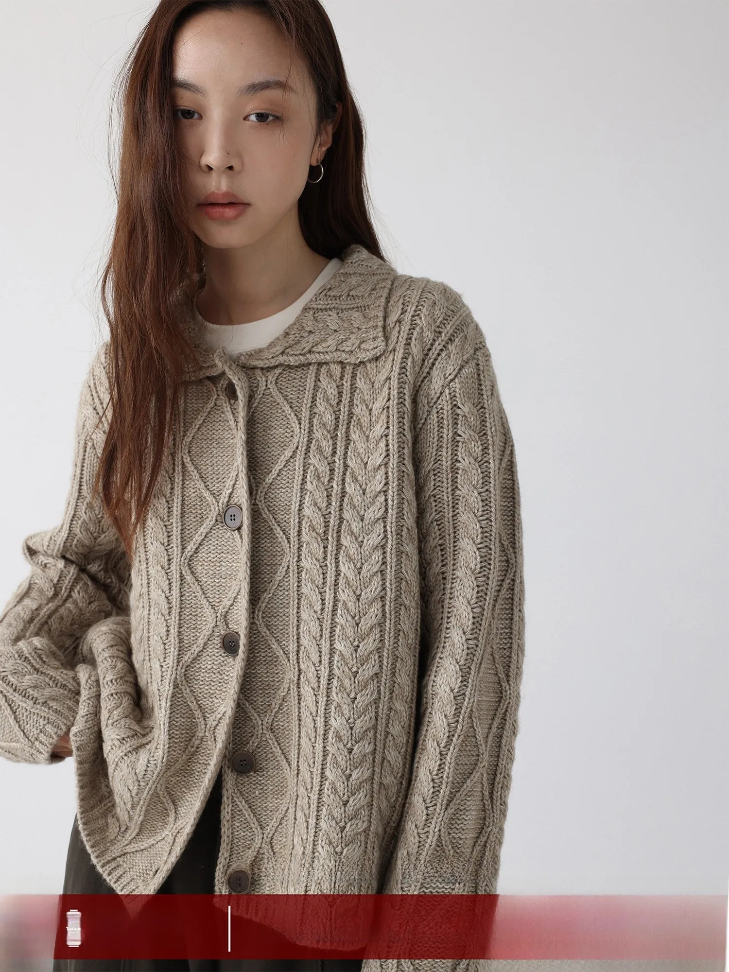 

Lowcalorie Wool Blend Long Sve Sweater Cardigan Coat Vintage Sle Turndown Collar Daily Wear for Young Women