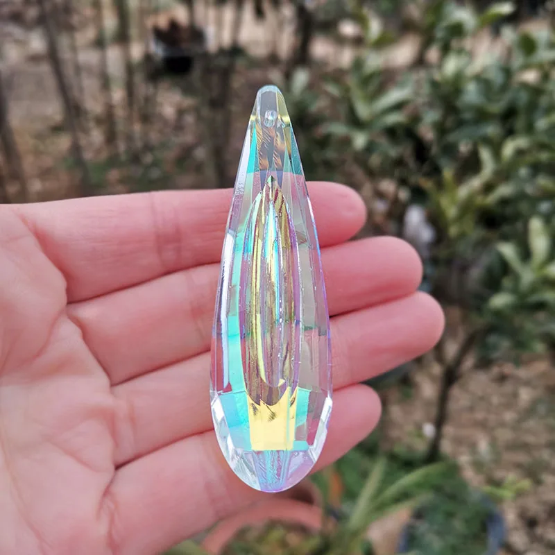 Crystal Long Concave Lute Pendant Chandelier Prism Hanging Suncatcher Rainbow Maker Lamp Parts Home Garden Decor Ornament