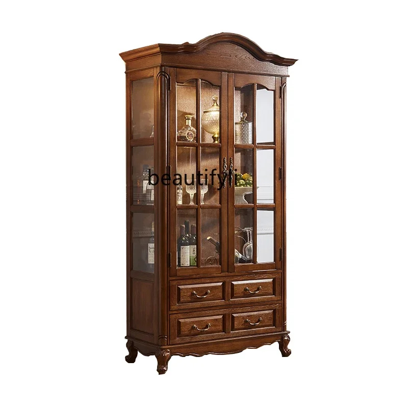 

American-Style Solid Wood Wine Cabinet Locker Wall-Mounted Simple Sideboard Display Cabinet Home Glass Cabinet