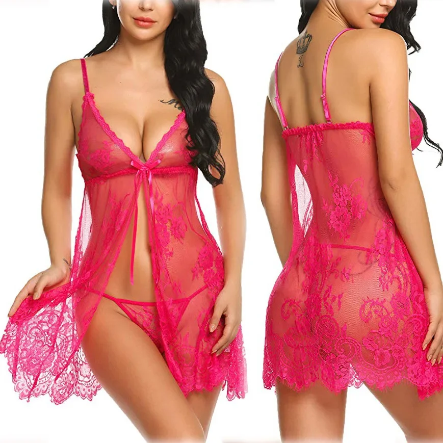 Lencería Sexy para mujer, lencería erótica con tirantes, bata Babydoll, ropa de dormir atractiva y Sexy, vestido de noche encantador, traje de ropa interior