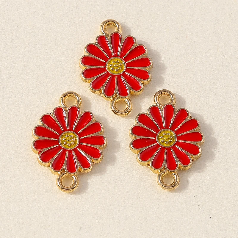 Leslie 10 Stück doppelseitige bunte Gänseblümchen-Blumenanhänger mit zwei Löchern für die Schmuckherstellung, Armband, Halskette, DIY-Schlüsselanhänger – Detail 14