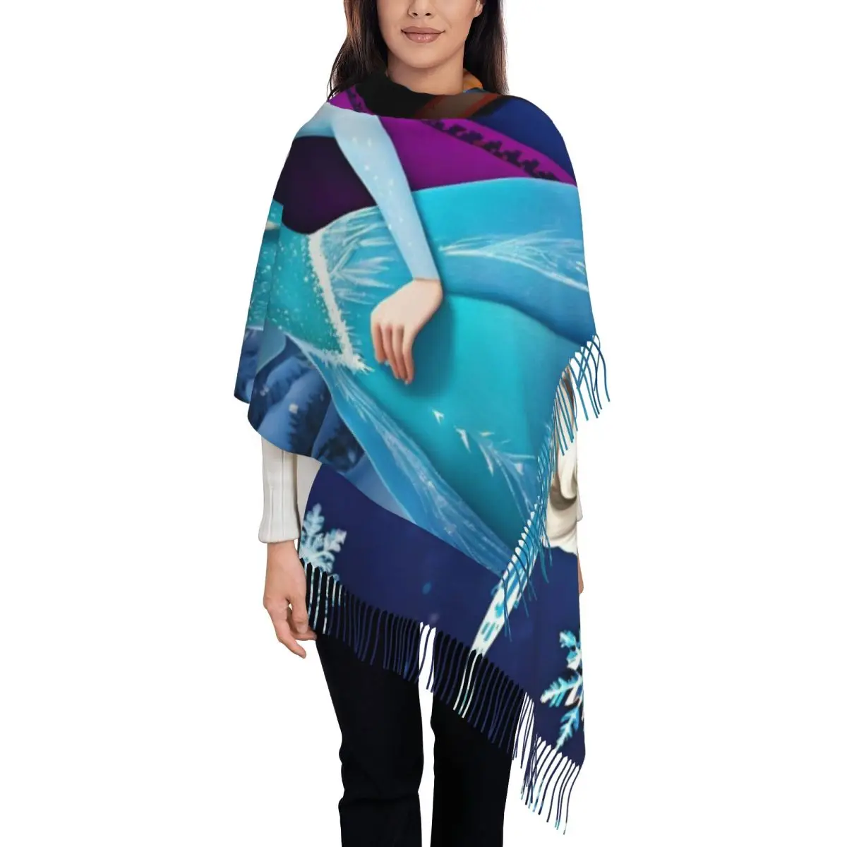 

Изготовленный на заказ шарф с героями мультфильмов «Холодное сердце», женская модная зимняя накидка, шаль с кисточками, накидки