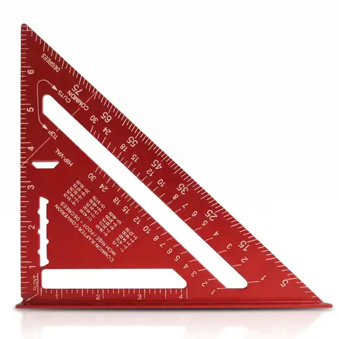 7-Inch Woodworking Triangle Ruler with Imperial Scale - Laser-Engraved Corrosion-Resistant Red Anodized Aluminum, Precision Marking Guide with Wide Base for Stable Layout