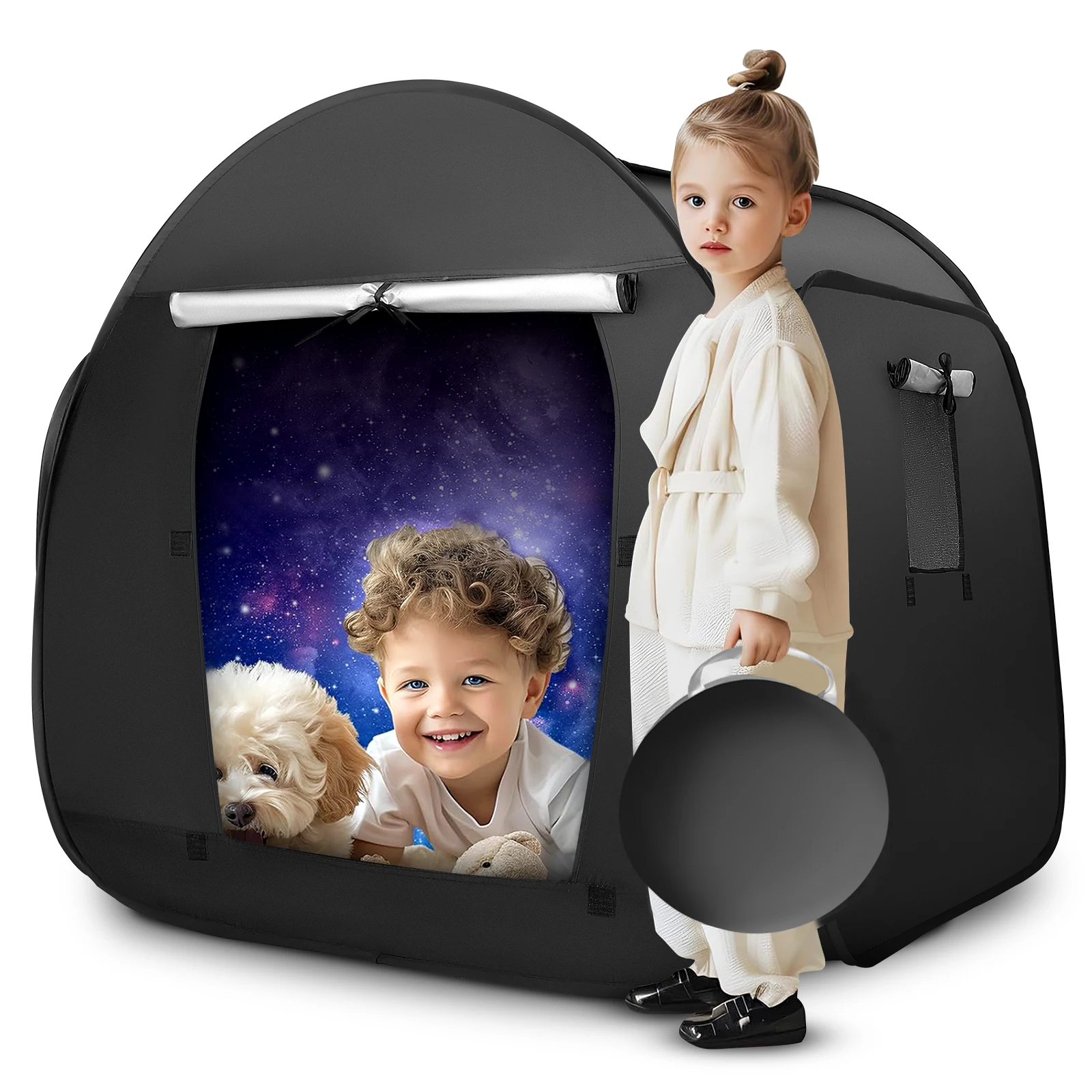 Tenda sensoriale, tenda da gioco pop-up oscurante per bambini, casa interna per bambini all'aperto per autismo, SPD con borsa da viaggio 90 cm