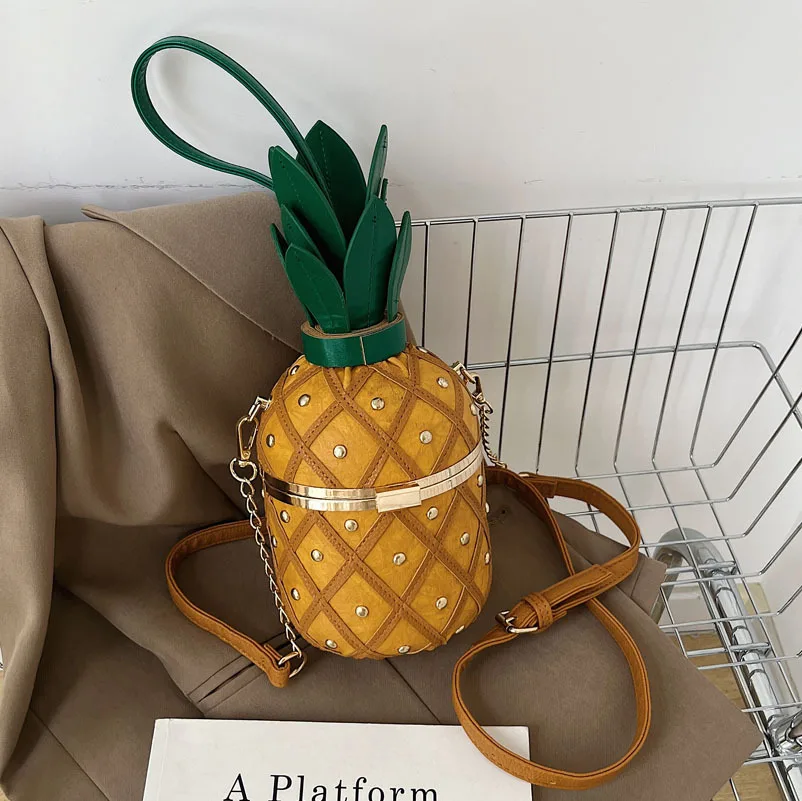 

Women Bag 2023 Fashion Cute Pineapple Design Shoulder Bag Originality Design Ladys Crossbody Bag Metal Chain Handbag