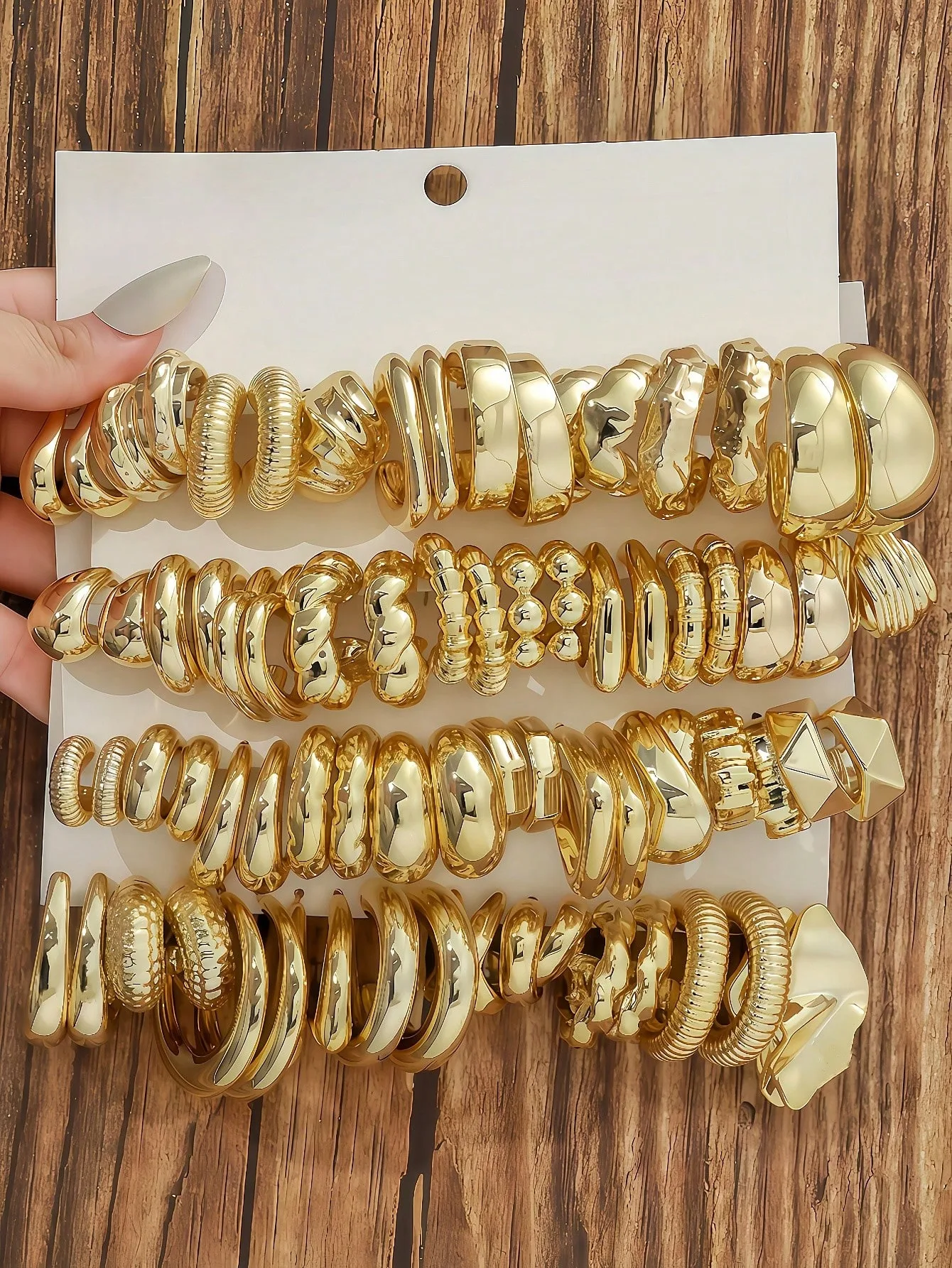 10 أزواج - 40 أزواج كبيرة الحجم بتصميم جديد ذهبي اللون ABS/الراتنج مجموعة أقراط عصرية بسيطة، مناسبة للارتداء اليومي للنساء #1