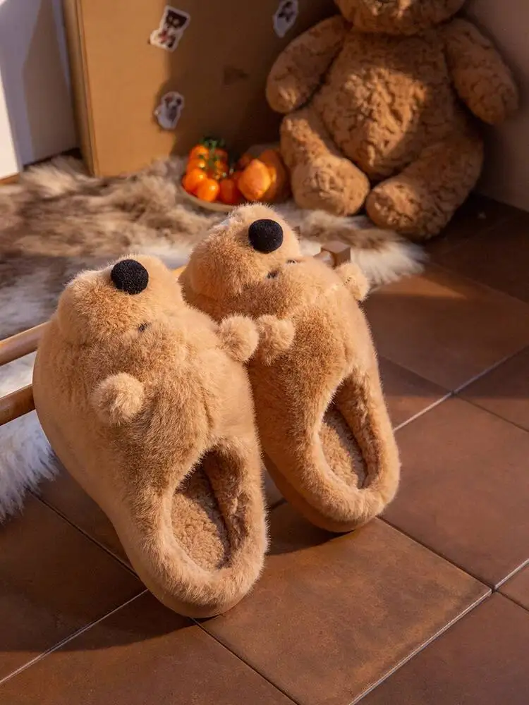 

Man Women's Home Slippers 2025 Autumn Winter New Cute Capybara Plush Slippers Indoor Home Warm Non Slip Fleece Cotton Slippers