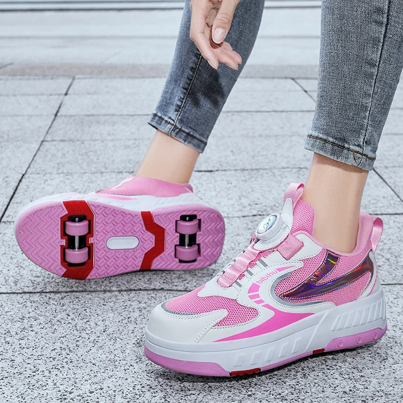 

Kids' No-Tie Cool Roller Sneakers: Fall 4-Wheel Retractable Skates – Boys' Student Roller Shoes