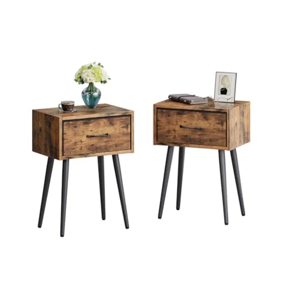 

Small Nightstands Set of 2 Bedside Table with Fabric Drawer Idustrial End Table with Metal Leg Couch Side Table for Bedroom Liv
