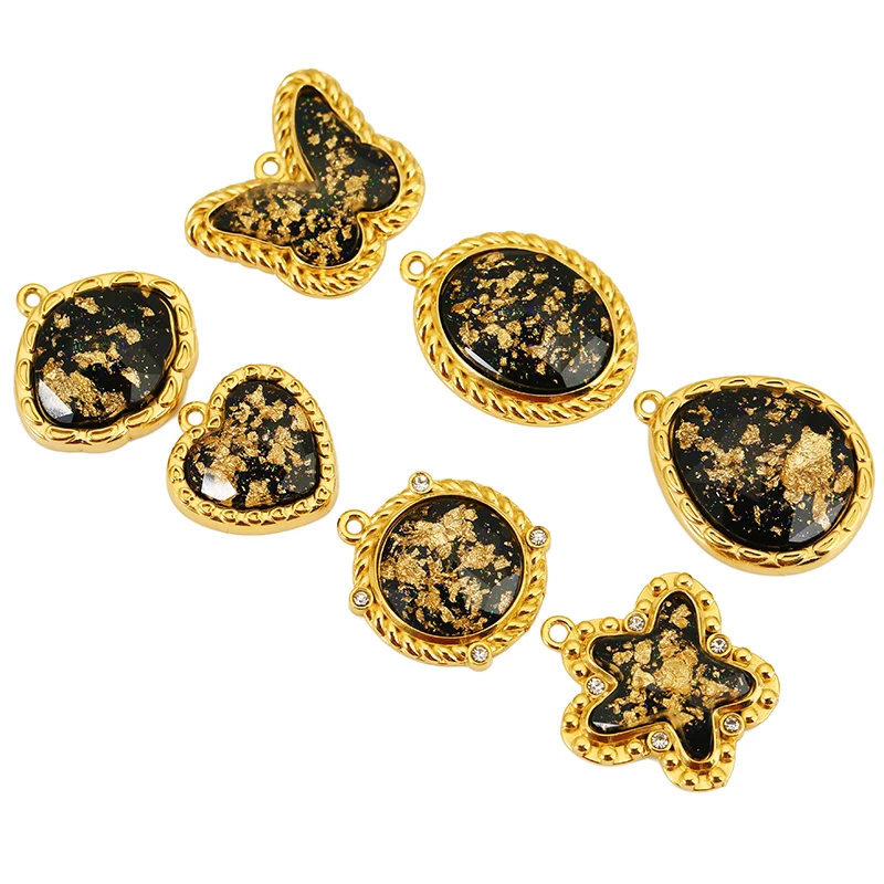 3pcs Stainless Steel Zircon Black Butterfly Star Heart Charm Oval Pendant for DIY Necklace Earring Jewelry Making Accessories view 2