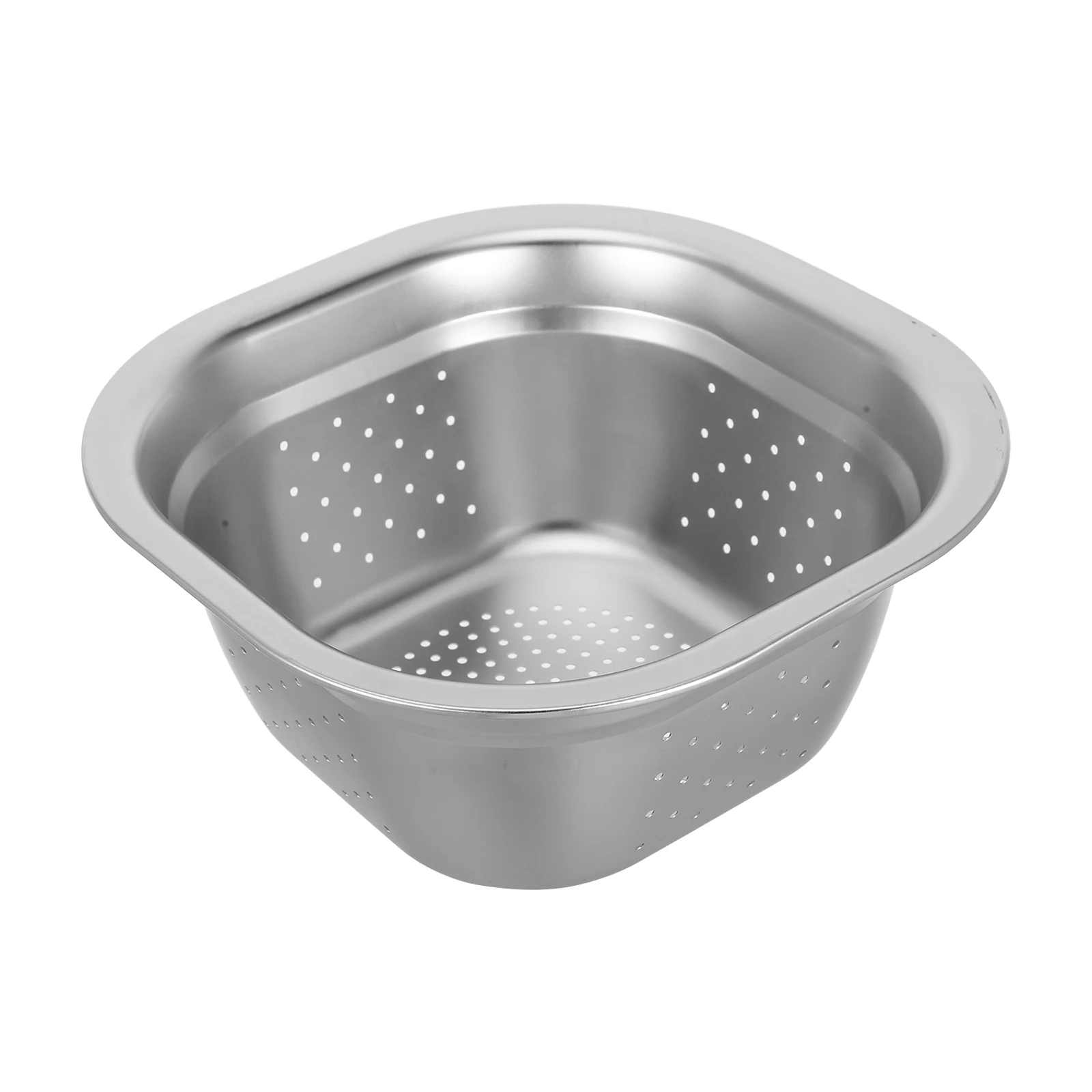 

Thick Stainless Steel Washing Colander Large Capacity Vegetable Fruit Basin Kitchen Drainage Square Space-Saving Metal Cleaner