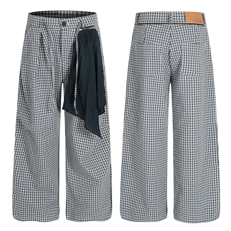 

Detachable Square Plaid Casual Pants Men Women Streetwear Fashion Vintage Loose Casual Pleated Y2k Wide-leg Baggy Pants Trousers