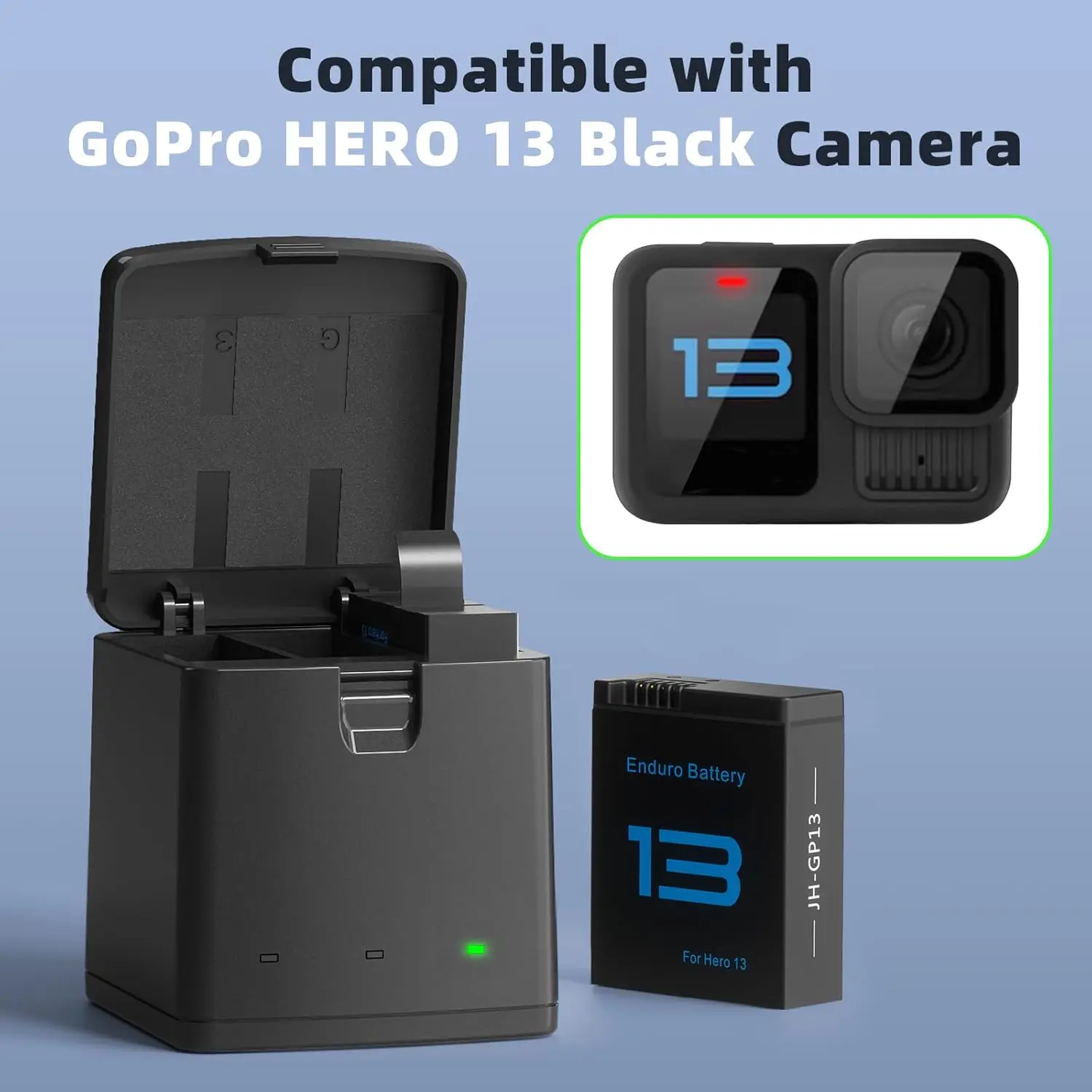 2100mAh Battery For GoPro Hero 13 Li-ion Battery Pack Motion Camera Battery Storage +3-Slots Box Charger Rechargeable Batteries