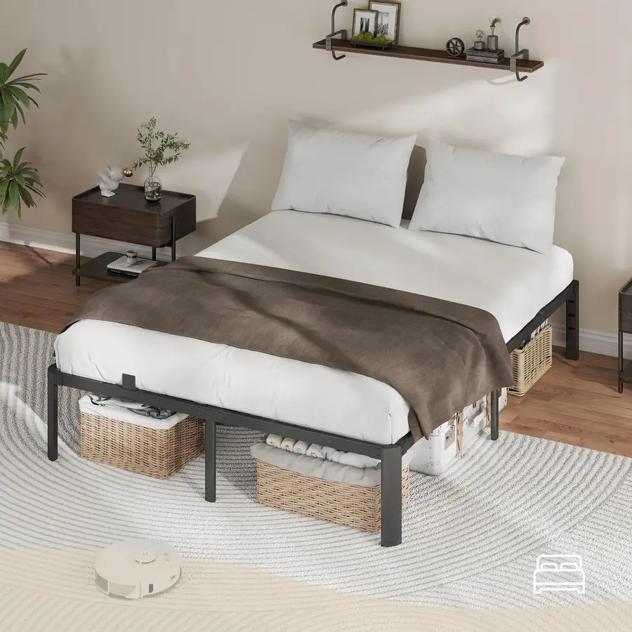 Bed Frame Full Size, 14 Inch 3500 lbs Heavy Duty Platform Bed Frames Steel Slats Noise Free No Box Spring Needed, Easy Assemble
