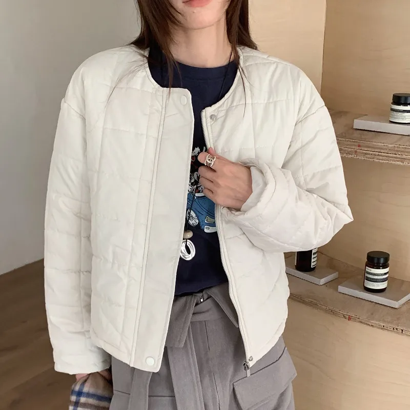 معطف Jaet نسائي من القطن أنيق شتوي كلاسيكي مستدير Ne بزر واحد وسحاب دافئ قبل id ort Top Korean Sle
