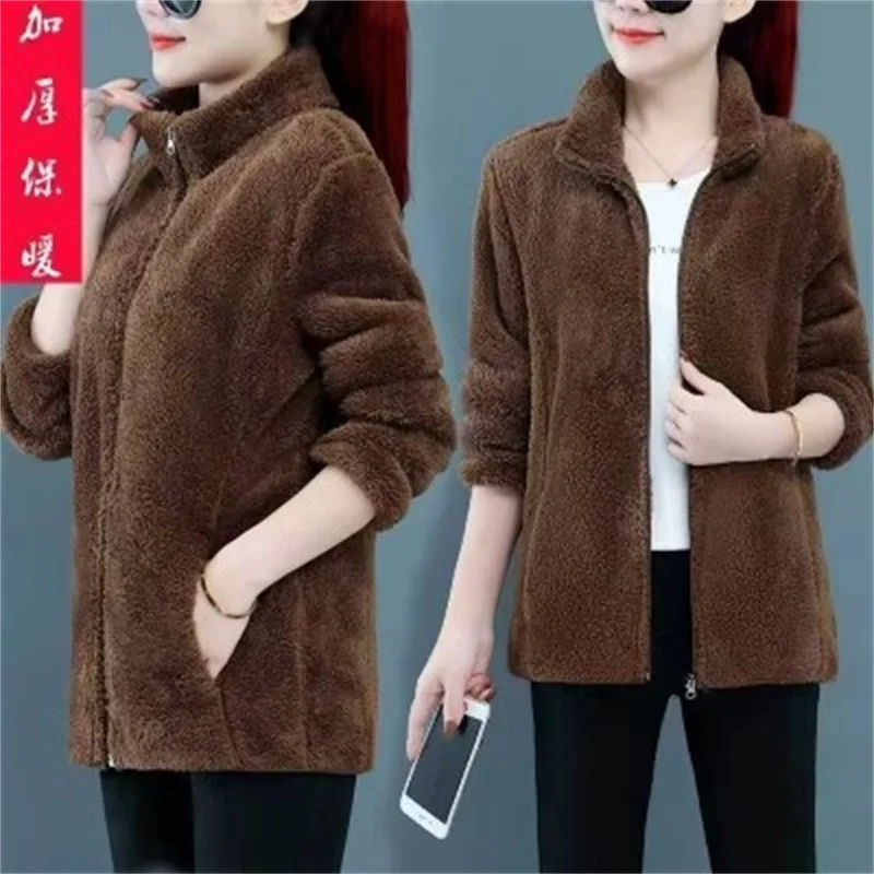 Double-sided Fleece Outcoat Women's Short Coral Velvet Autumn and Winter Thickened Warm Fur Top For Female Sweatershirt M2458