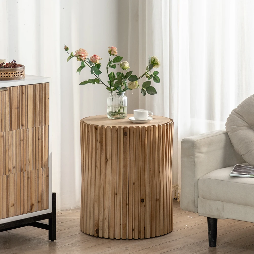 20.47" MDF Retro Farmhouse Cylindrical Coffee Table High Load Capacity For Living Room Office Dining Room