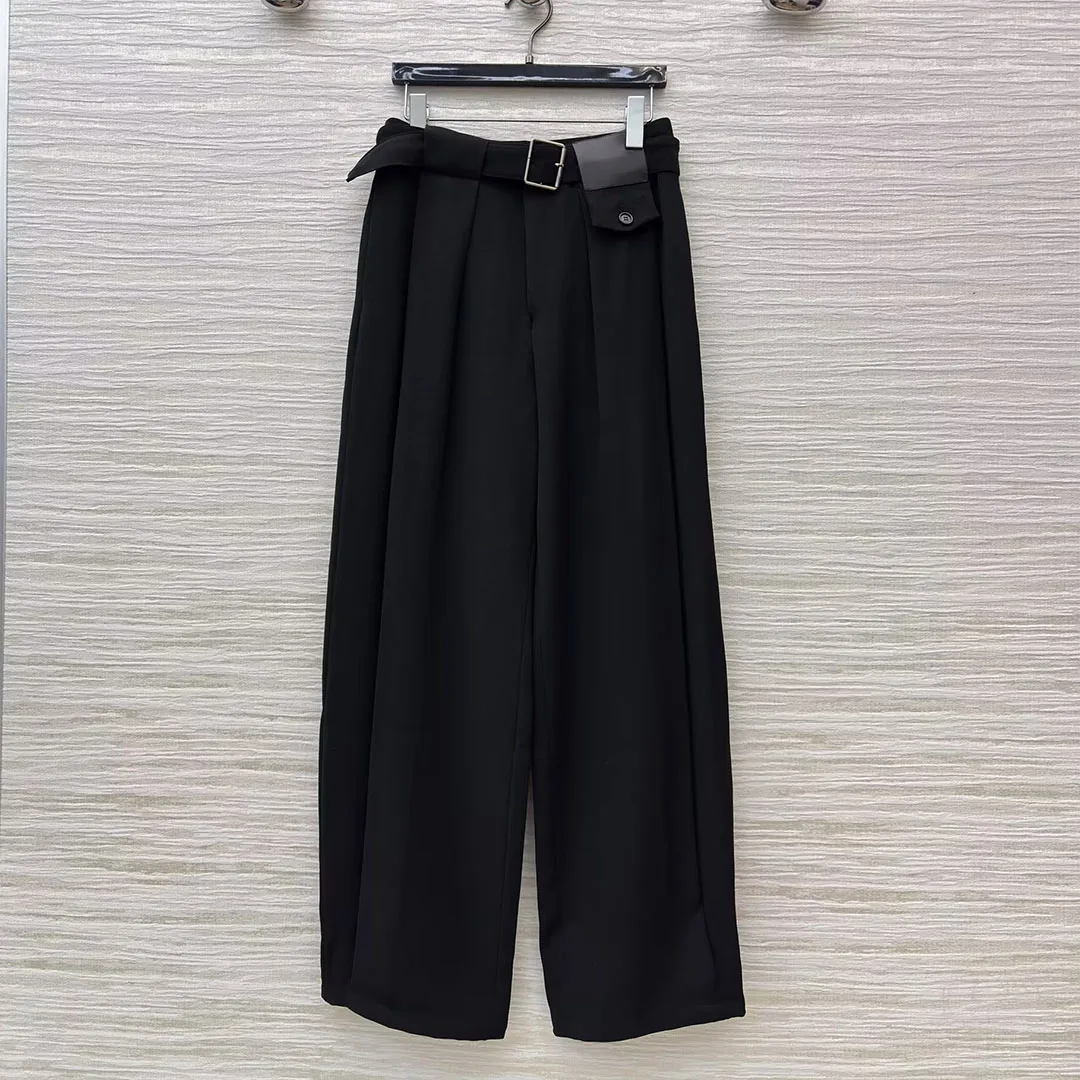 

Новые весенне-осенние черные свободные элегантные модные костюмные брюки, женские универсальные повседневные брюки с высокой талией и тонким поясом