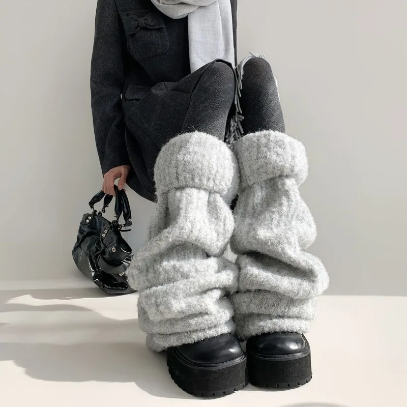 Y2K Harajuku Women Wool Blend Chunky Knit Leg Warmers Oversized Slouchy Stackable Fluffy Leg Covers Winter Warm Solid Leg Socks